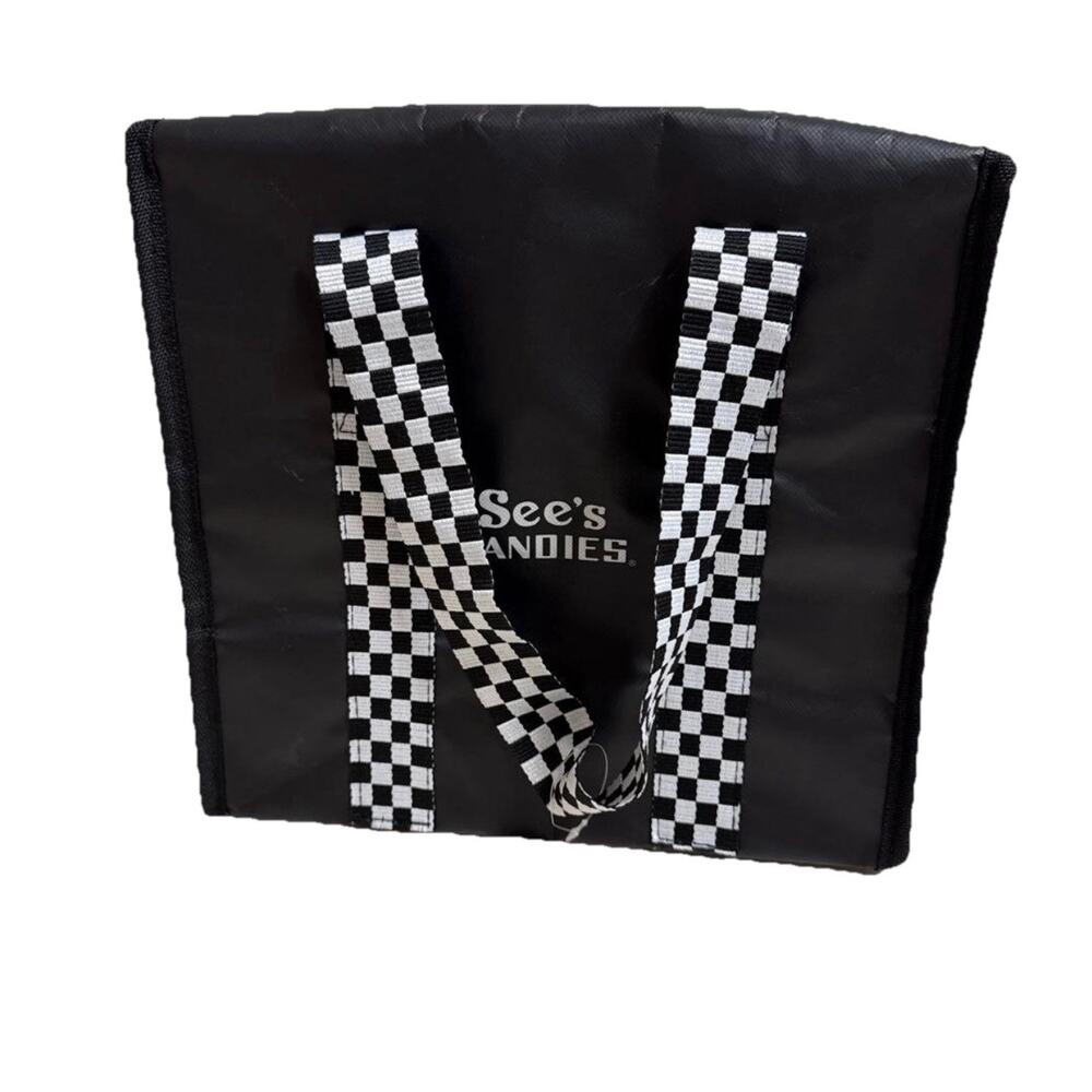 See’s Candy Black Soft Sided Reusable Cooler Zippered Tote Bag/Handle NEW - Picture 7 of 12